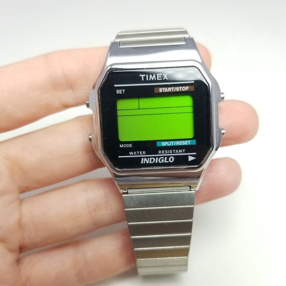 Timex Accessories Vintage Timex Indiglo Digital Watch Silver Tone
